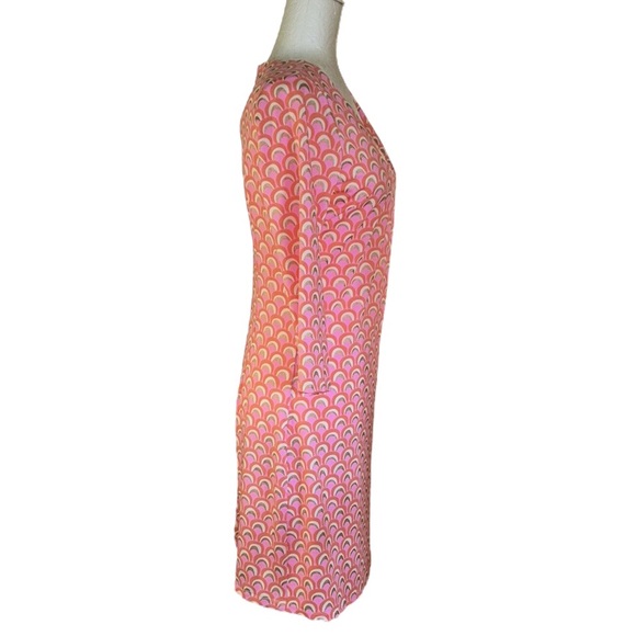 JB by Julie Brown Pink Orange Metallic Gold Geometric Print V-Neck Mini Dress  S - Picture 5 of 12